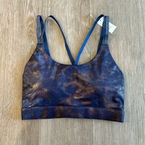 NWT Aerie Shine Goals Sports Bra Blue & Bronze, size XS